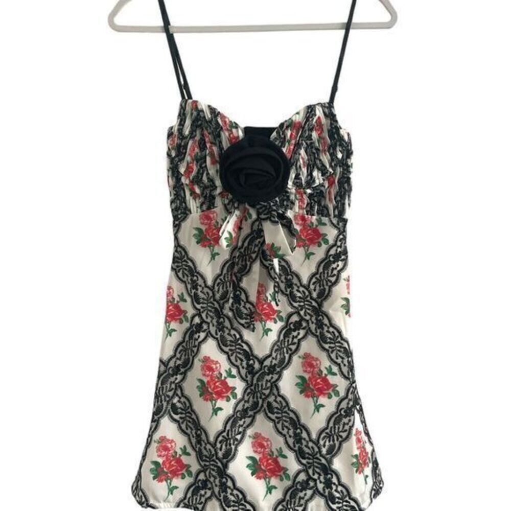 For Love and Lemons Greta Mini Dress Size Small Black Lace Red Roses - Picture 4 of 12